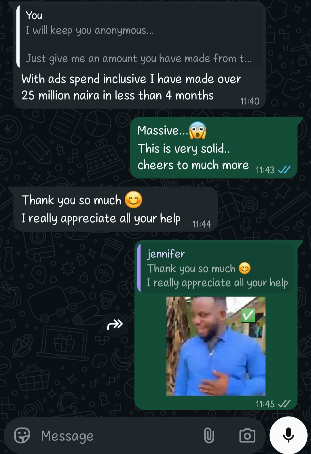 Testimonial proof screenshot