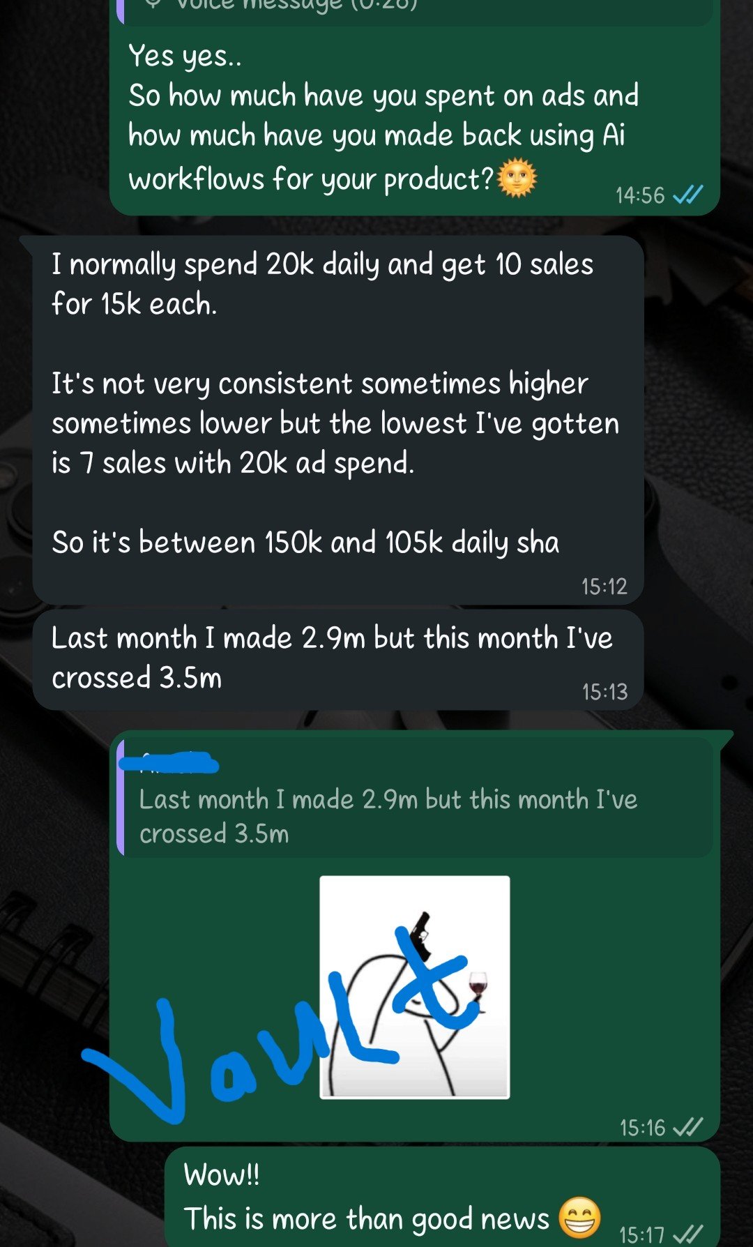 Testimonial proof screenshot